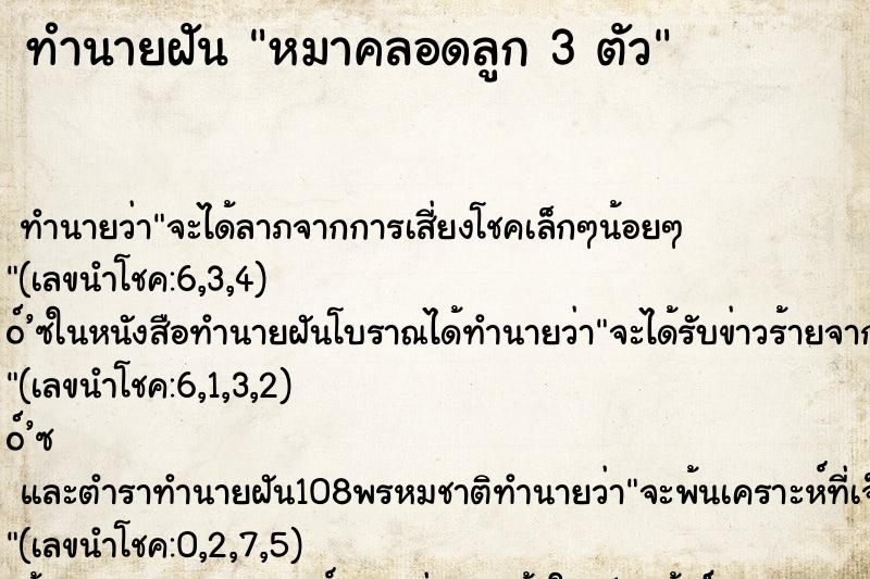 ทำนายฝัน หมาคลอดลูก 3 ตัว
